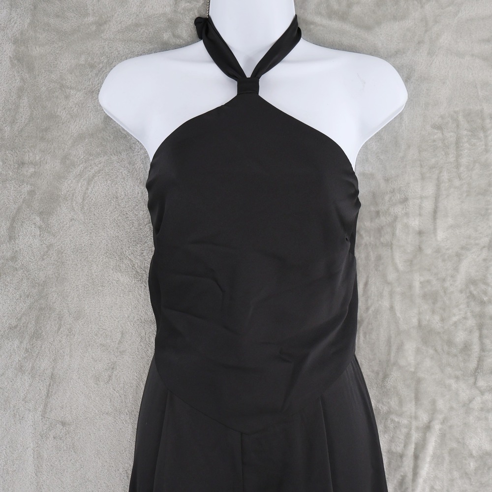 AQUA Halter Neck Wide Leg Satin Jumpsuit Womens 12 Black Hostess Event $268 NWT - Picture 16 of 16